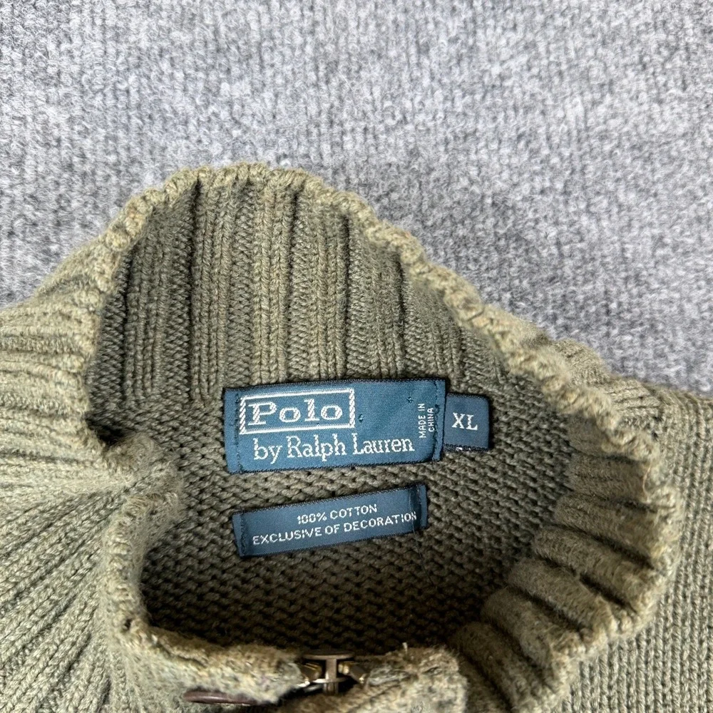 Vintage Polo Ralph Lauren Sweater Mens XL Green 1/4 Zip 4 Button Military Pony